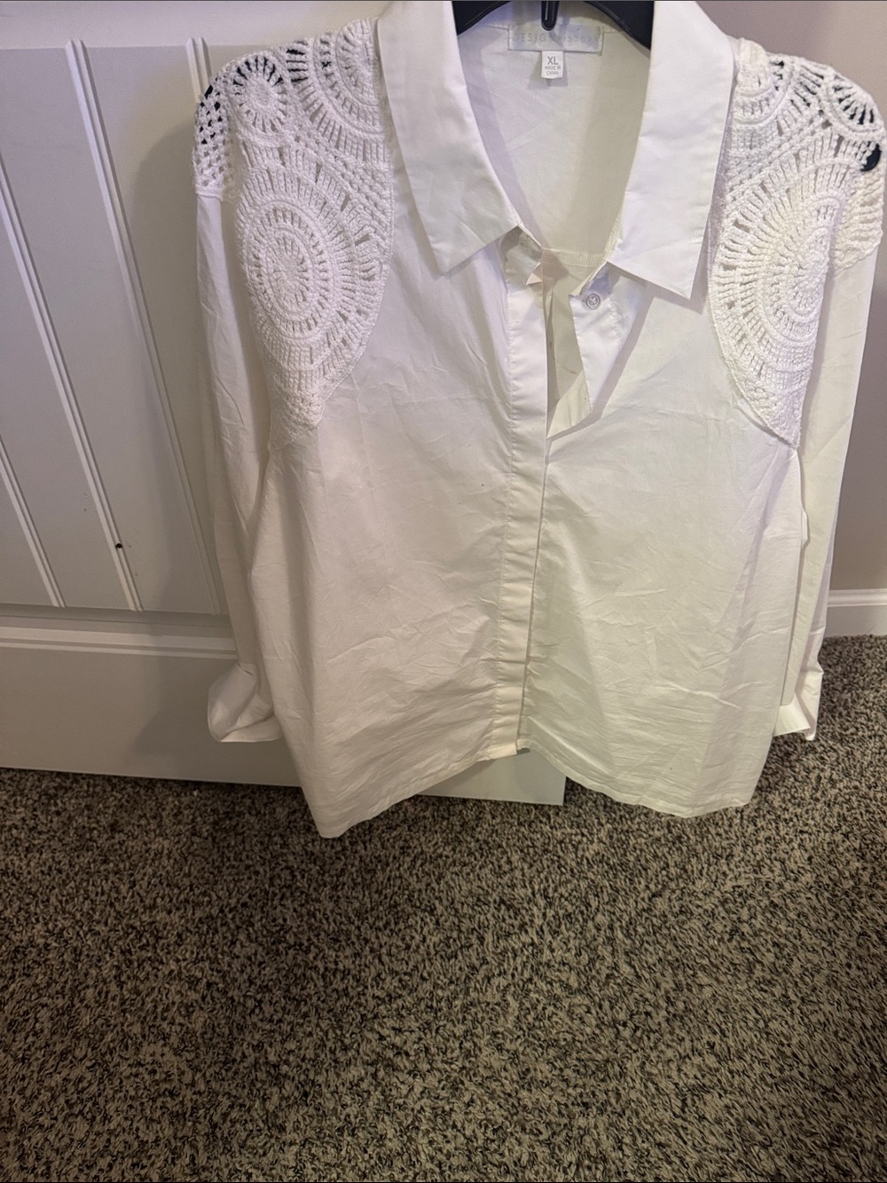 White Crochet-Shoulder Button-Front Women’s Shirt msrp $198